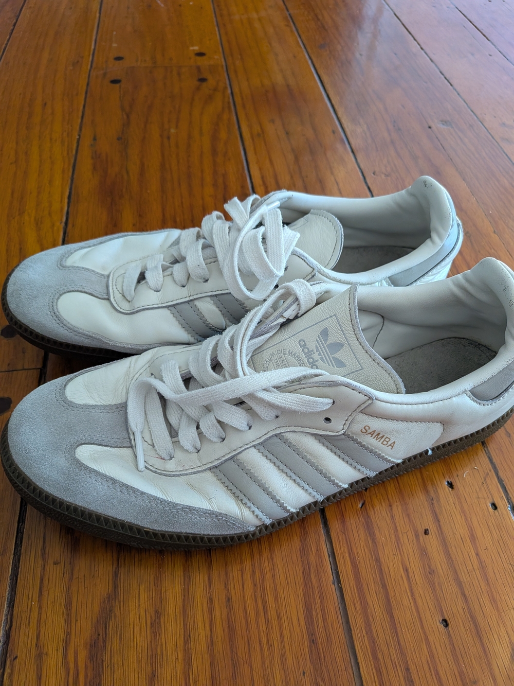 Adidas Samba Men's White & Light Gray Leather Sneakers Read Description For Size